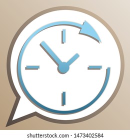 Wall clock. Support. Bright cerulean icon in white speech balloon at pale taupe background. Illustration.