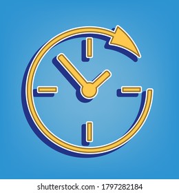 Wall clock. Support. Golden Icon with White Contour at light blue Background. Illustration.