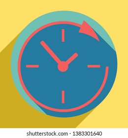 Wall clock. Support. Sunset orange icon with llapis lazuli shadow inside medium aquamarine circle with different goldenrod shadow at royal yellow background.