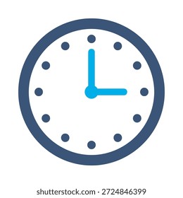 Relógio de parede ícone azul vetor plano design hora relógio símbolo minuto agenda prazo alarme elemento gráfico sinal