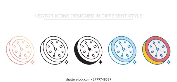 Wall Clock Timepiece Icon Set Illustration