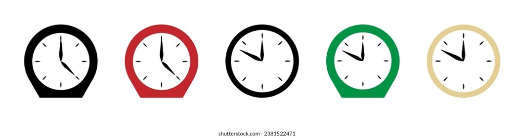 Reloj de pared. Color del vector e iconos en blanco y negro.