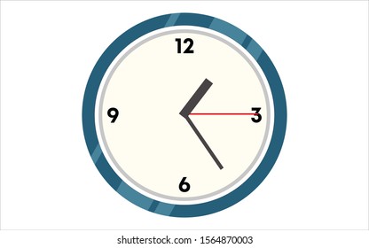 Wall clock vector illustration. Contemporary timepiece, interior decor item. Modern plastic watch color flat design element. Simple clock, circular time counter isolated on white background.