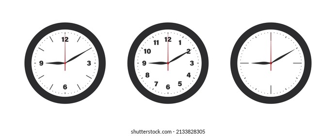 Wall Clock. Watches with different dials. Simple classic wall clock. Vector illustration