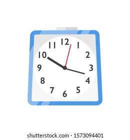 Wall clock, watches flat vector illustration. Scheduling, time management and planning. Hours, minutes and seconds measurement symbol. Blue wall clock icon isolated on white background.