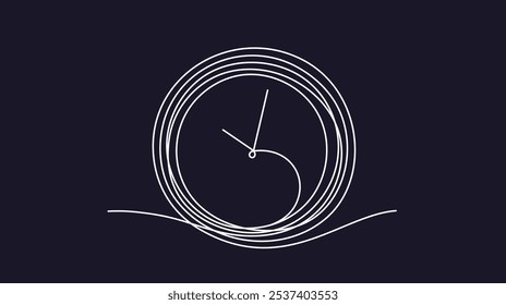 Wall clocks, alarm clock. Time management and deadline concept. One thin line continuous symbol on the theme of time, time to work on transparent background. Minimal design element