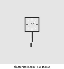 Wall clocks icon flat. Black pictogram on grey background. Vector illustration symbol