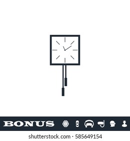 Wall clocks icon flat. Black pictogram on white background. Vector illustration symbol and bonus button