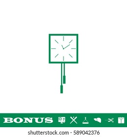Wall clocks icon flat. Green pictogram on white background. Vector illustration symbol and bonus button