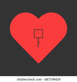Wall clocks icon flat. Simple pictogram on heart background. Vector illustration symbol