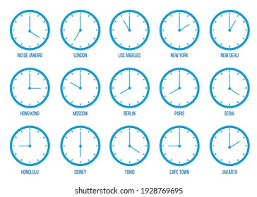 Wall clocks set on white background. Vector illustration