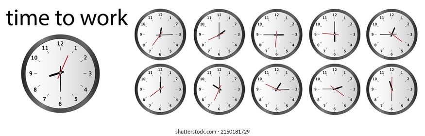 Wall clocks set on white background. Vector illustration