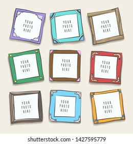 Wall Collage Picture Frames. Photographing Frame Layout, Pictures Or Photo Frames Gallery Design, Nice Wall Collage Cartoon Borders, Vector Illustration