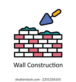 Ilustración de diseño de iconos de esquema rellenado de construcción de pared. Símbolo de reparación y mantenimiento del hogar en el archivo EPS 10 de fondo blanco