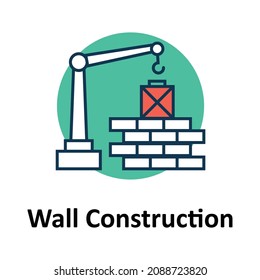 Wall Construction Lifter With Crane Outline with fill colors vector icon editable

