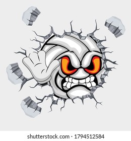 wall crack with ball cartoon vector art and illustration