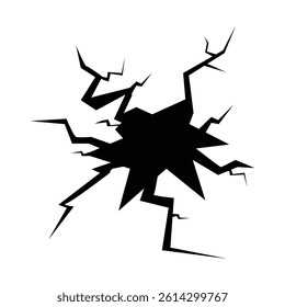 Wall crack icon. Hole in floor, broken glass symbol top view, break effect design, cracked wall vector illustration