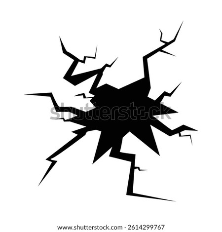 Wall crack icon. Hole in floor, broken glass symbol top view, break effect design, cracked wall vector illustration