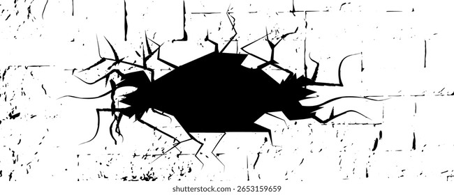 Conjunto de ícone de rachadura de parede. Furo no chão, coleção de símbolos de vidro quebrado, design de efeito de quebra, ilustração de vetor de parede rachada