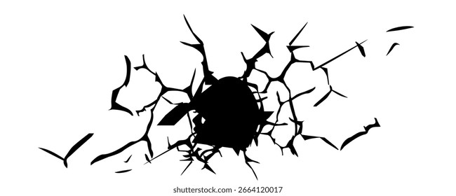 Wall crack icon set. Hole in floor, broken glass symbol collection, break effect design, cracked wall vector illustration