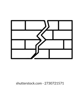 Pared con un ícono de línea de Vector de grieta sobre un fondo blanco.
Icono de línea de Vector sobre un fondo blanco