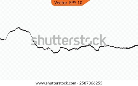Wall cracks. Broken glass, bullet design element. Fracture surface ground, cleft broken collapse illustration. Cracked ground, ground distress texture, damage texture. 