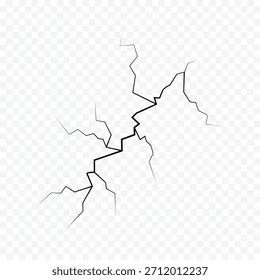 Grietas de pared con textura rota. Efecto de terremoto de tierra. Líneas del agujero en la tierra y el hielo aislados en el fondo blanco. Rasguño de destrucción de Rock. Vector de grietas. Vista superior de fracturas negras.