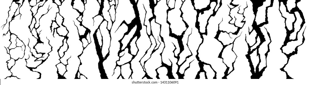 Wall cracks. Clefts crack, cracked damaged surface and fracture craquelure texture. Dangerous cracking, broken ground destruction or ink destroy effect collapse isolated vector set