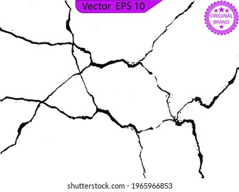 Wall cracks. Flat for instant color change. Split terrain after earthquake. Grunge urban graphic elements of rough surface. Dust overlay distress grained texture. Transparent background.