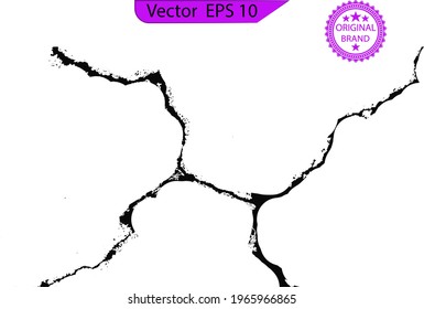 Wall cracks. Flat for instant color change. Split terrain after earthquake. Grunge urban graphic elements of rough surface. Dust overlay distress grained texture. Transparent background.