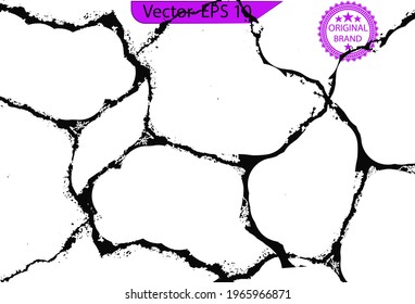 Wall cracks. Flat for instant color change. Split terrain after earthquake. Grunge urban graphic elements of rough surface. Dust overlay distress grained texture. Transparent background.