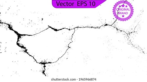 Wall cracks. Flat for instant color change. Split terrain after earthquake. Grunge urban graphic elements of rough surface. Dust overlay distress grained texture. Transparent background.