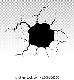 Wall cracks. Hole crack, craquelure and damaged wall texture. Vector illustrations can be used for topics earthquake, crash, destruction