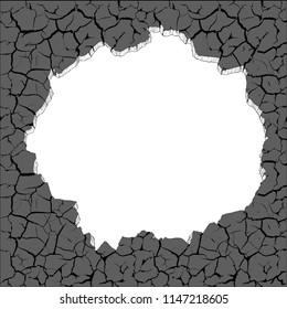 Wall with cracks and a hole. Stock vector background.
