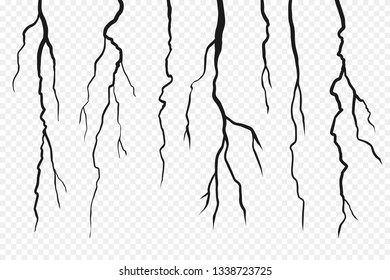 Wall cracks isolated on transparent background. Fracture surface ground, cleft broken collapse illustration. Vector illustration