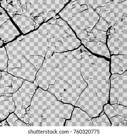 Wall Cracks Isolated On Transparent Background. Fracture Surface Ground, Cleft Broken Collapse Illustration.