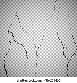 Wandrisse auf kariertem Hintergrund. Rauer Effekt, Oberfläche, Bruch oder Zerstörung. Vektorgrafik