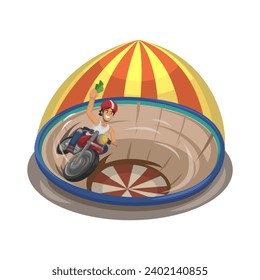 The Wall of Death Attraction Thrilling Motorcycle Stunt Show Cartoon illustration Vector