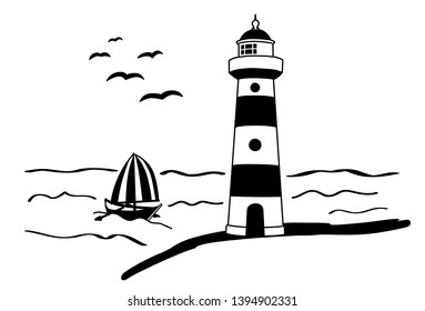 wall decal lighthouse shine light sea maritime boat ship sailboat