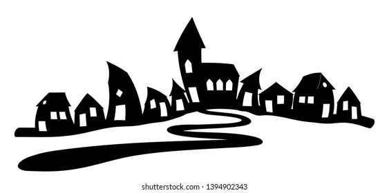 wall decal village moon night wall sticker skyline
