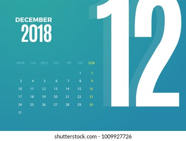Wall December 2018 Calendar. Vector eps10 template design