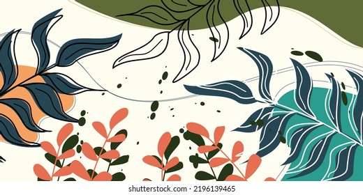 wall decor design with hand drawn leaf pattern. aesthetic background