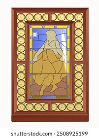 Wall decor. Stained glass with landscape of the wall of the upper decks of the RMS Titanic. Vector illustration