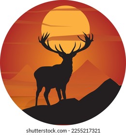 Wall decoration, animal and tree themed emblems, with a beautiful sky
