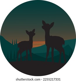 Wall decoration, animal and tree themed emblems, with a beautiful sky