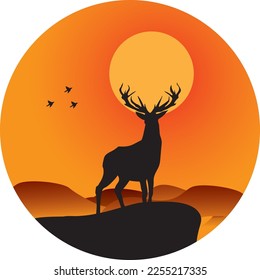 Wall decoration, animal and tree themed emblems, with a beautiful sky