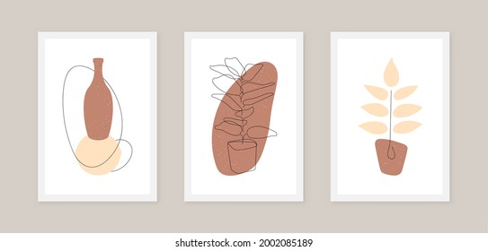 Colección de conjunto de vectores de arte de decoración de pared. Ilustración de forma de arte abstracto. Afiche contemporáneo de moda
