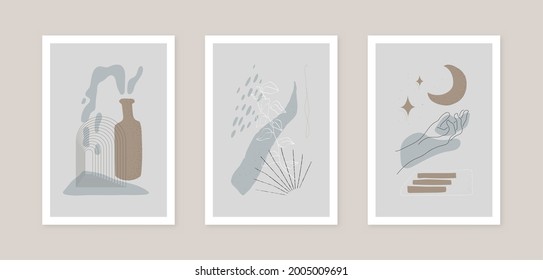 Wall decoration art vector set collection. Abstract art shape illustration. Trendy ontemporary poster