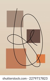 Wall decoration of curve lines and abstract shapes. Thread line wall art decoration. Abstract shape printable poster