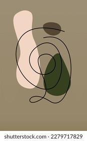 Wall decoration of curve lines and abstract shapes. Thread line wall art decoration. Abstract shape printable poster